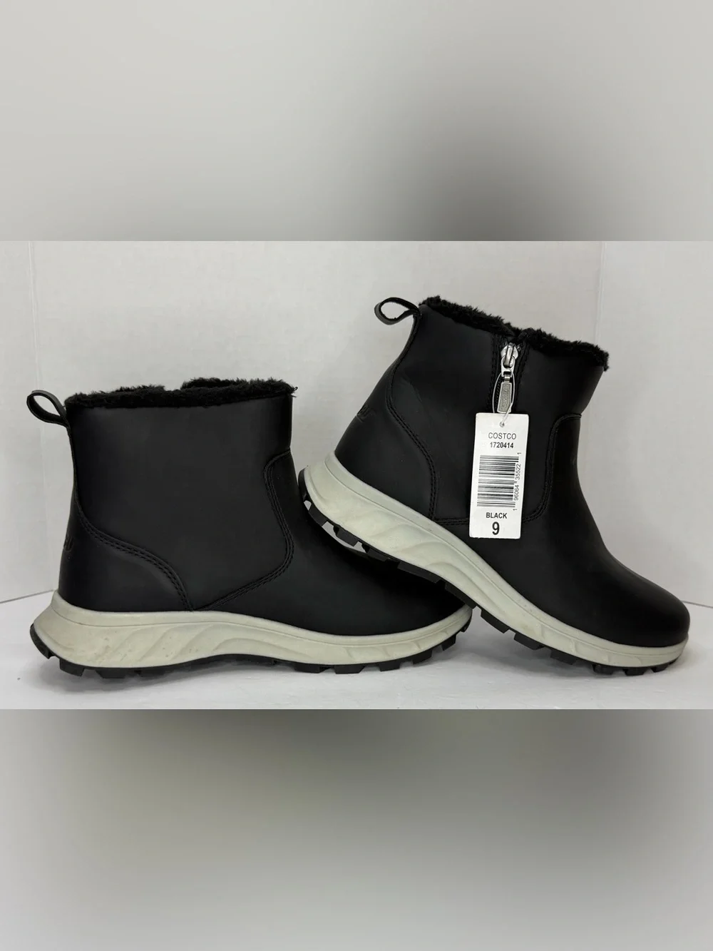 Khombu Black Faux Fur Lined Weather Ankle Boots Zip Size 9 NWT